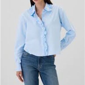 GAP Sky Blue Button-Up Cropped Blouse NWT Size Small